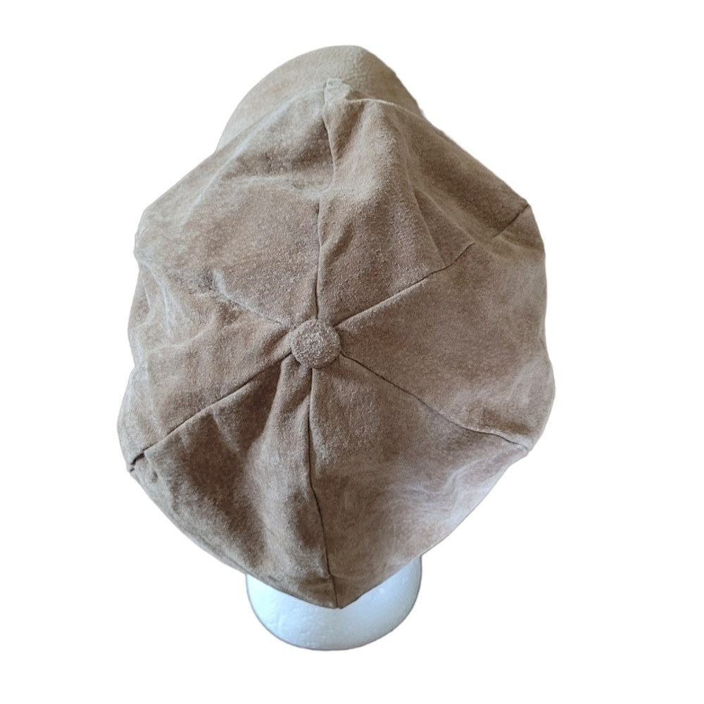 Vintage Brown Suede Newsboy Cap Baker Boy Hat Genuine Leather 8-Panel Cabbie Hat - Picture 4 of 5